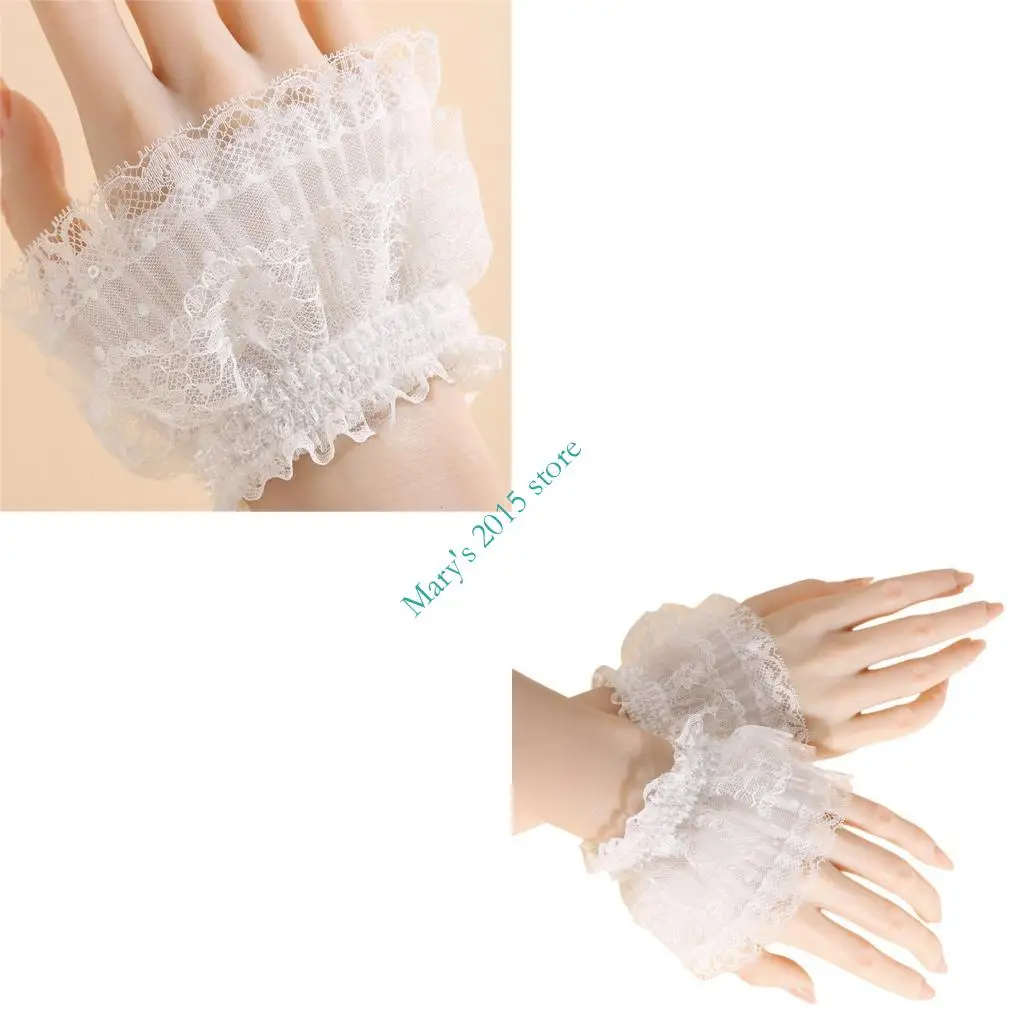 

E15F Lightweight Lace Wrist Sleeves Sun Blocking Stretchy Design For Summer Outings Casual Outfits White