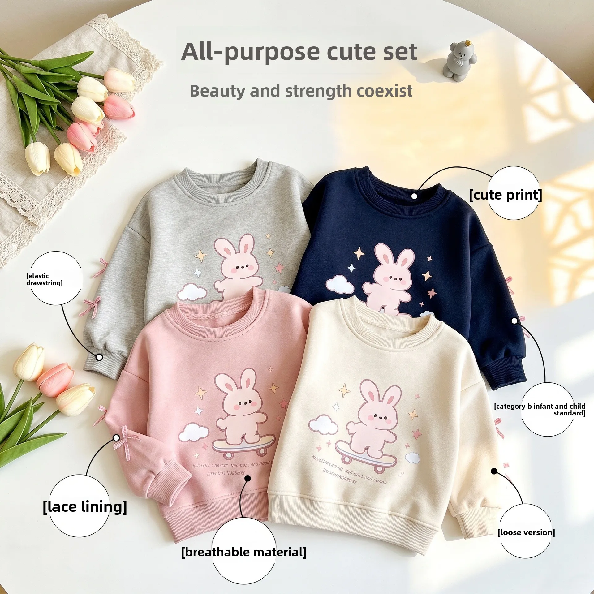 2026 Neues Baby-Mädchen Frühlings- und Herbst-Set Neues Kinder-Freizeitset mit Langarm-Cartoon-Hoodie und Hose Zweiteiliges Set 100-140 – Detail 7