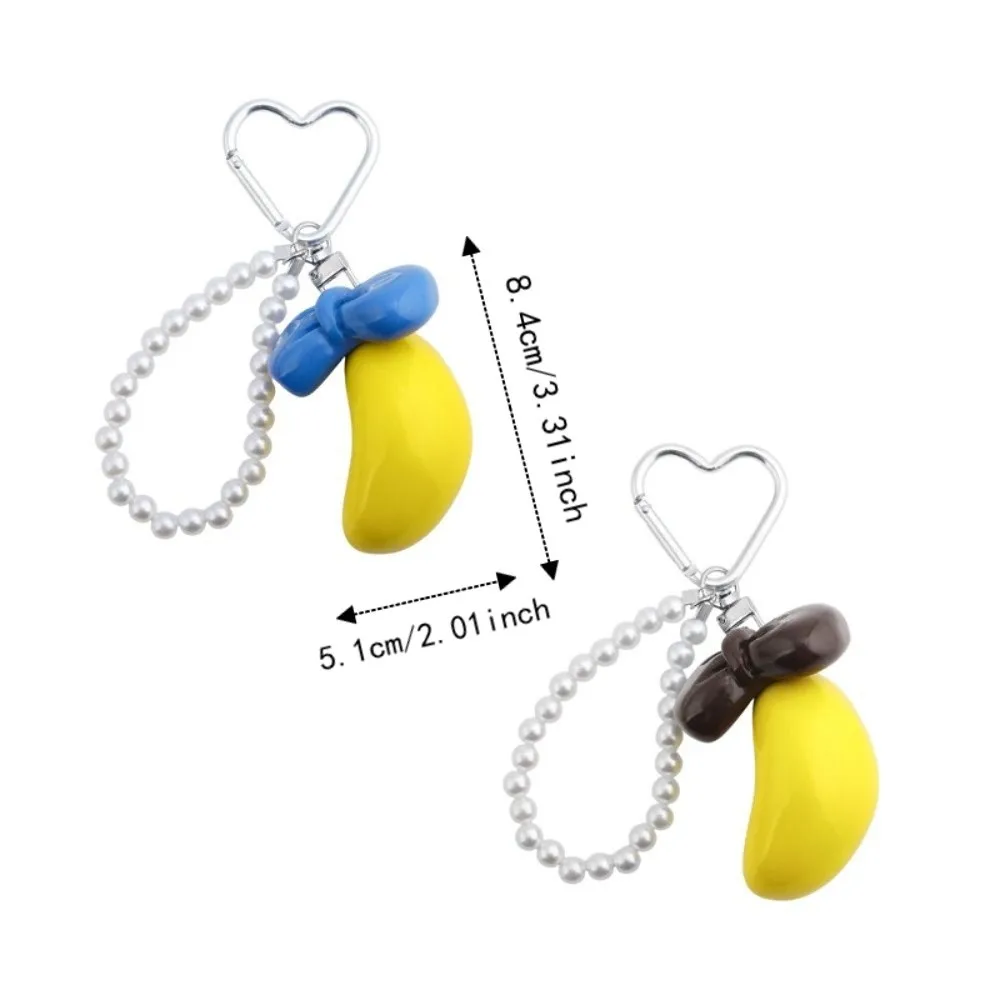 Realistic-Resin Fruit Key Chain Imitation-Pearl Lightweight Resin Bag Charm Glossy-Finish Fruit-Themed Banana Beaded Key Ring