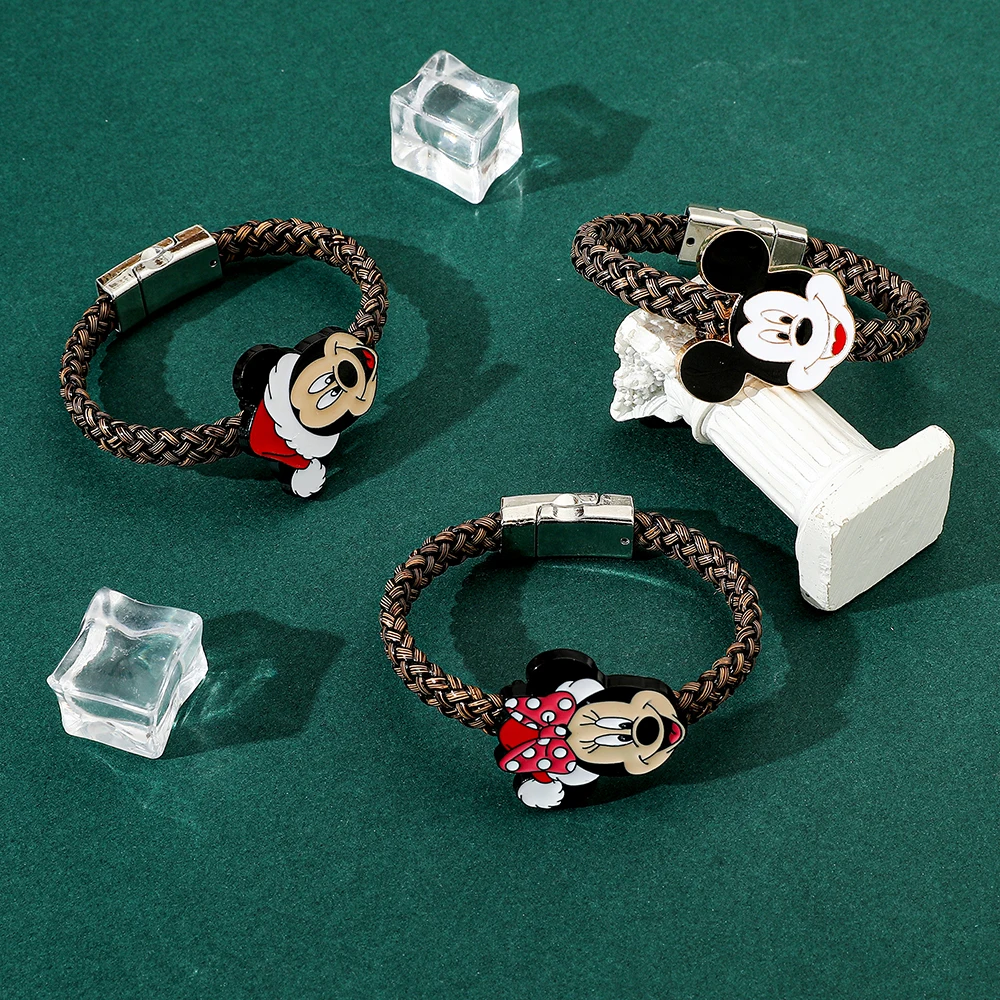 Disney Anime Cartoon Mickey Mouse Bracelet Sweet Cute Minnie Mickey Mouse Bangle For Friends Birthday Jewelry Gifts