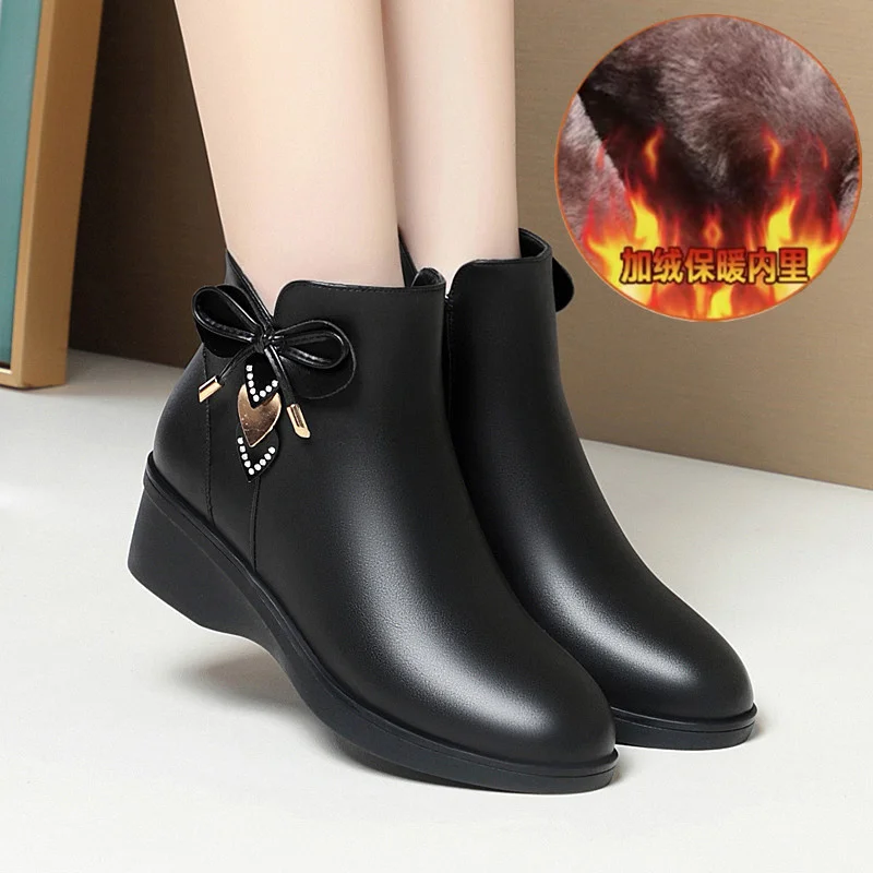 Women's Boots 2025 Winter Cotton Shoes  Bow-knot Ankle Boots for Women Zipper Fashion Boots Platform Mother Boots image 6