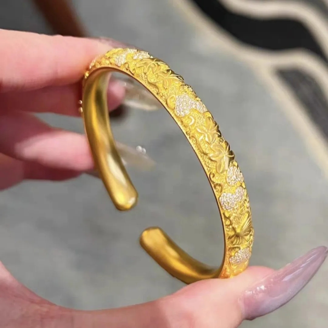 

Золотой магазин au9999, 24-каратное настоящее золото, браслет с цветочной тыквой и бриллиантами для женщин, легкие роскошные модные высококачественные ручные украшения