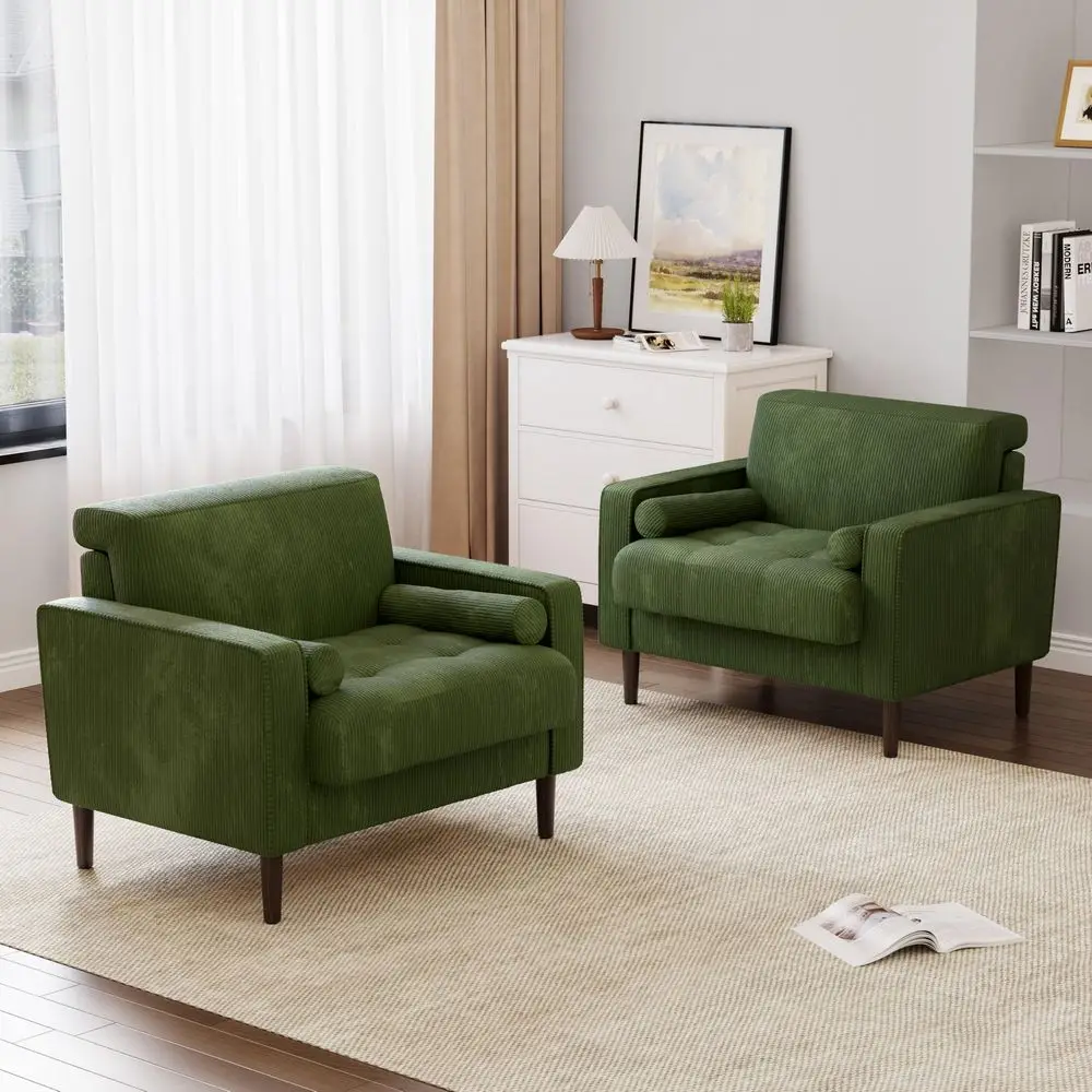 

Arm Chair Set of 2, Corduroy Fabric Modern Accent Chairs, Comfy holstered Armchair Reading Chair with Solid Wood Legs for Liv