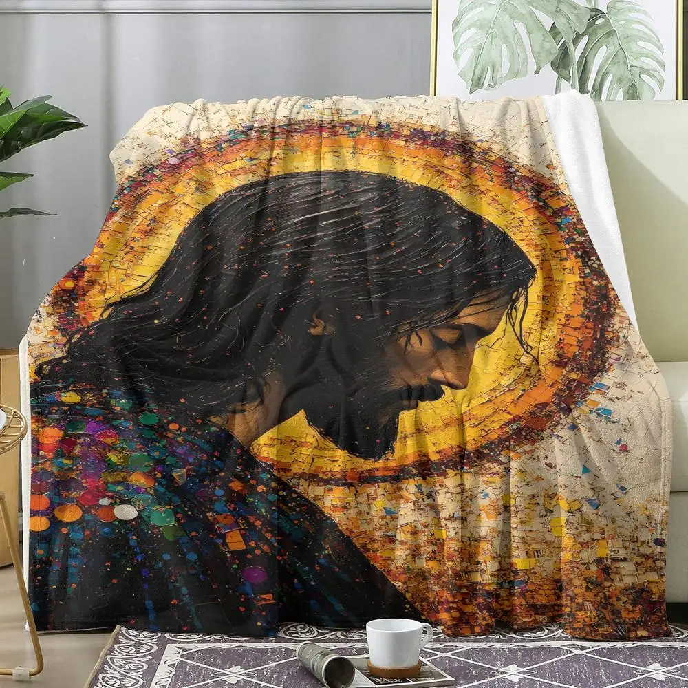 

Jesus Christ Portrait with Crown Throw Soft Flannel AC Blanket Lightweight Summer Nap Throw Cozy Blanket Sofa Bed Travel Home