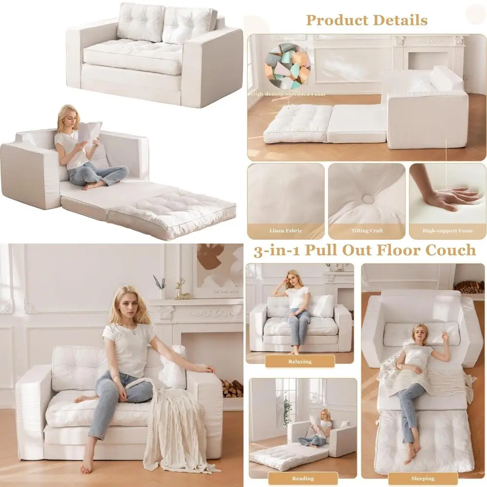 

YOSHOOT Convertible Loveseat Sleeper Sofa, 55 Futon Couch for Living Room, 3-in-1 Pull-Out Floor Couch with Backrest