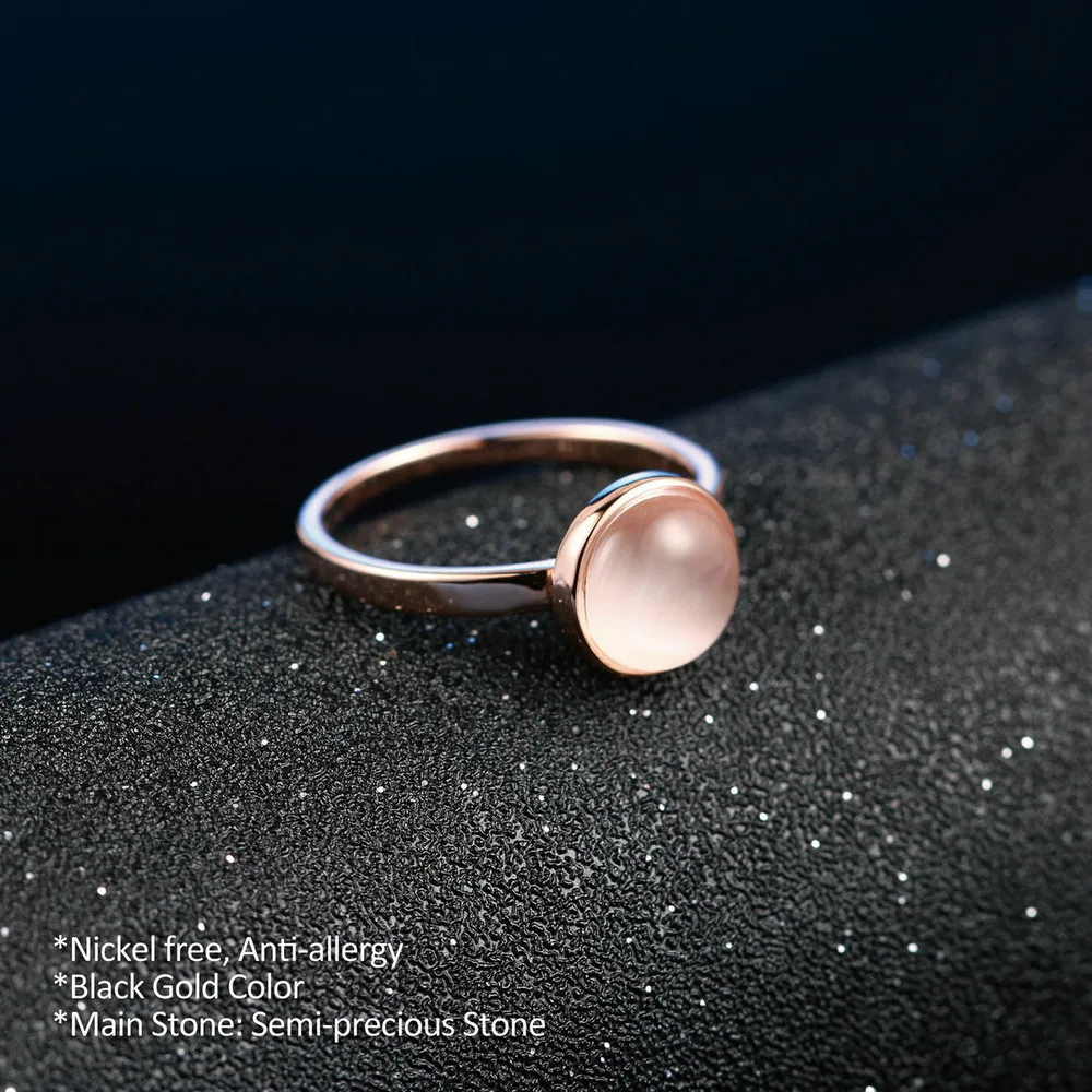 Double Fair Concise Cat\'s Eye Stone Rings Rose Gold Color Semi-precious Stone Brand Jewelry For Women anel aneis joias DFR153