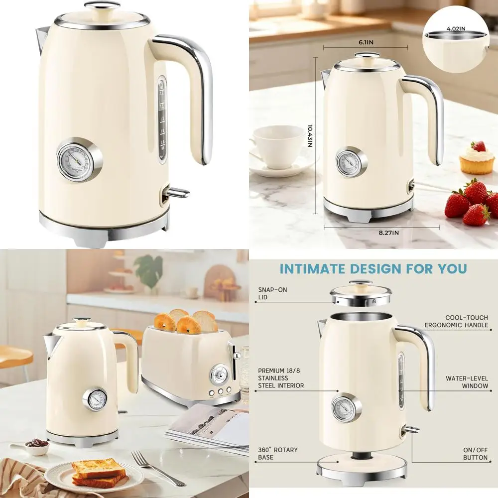 

1500W Stainless Steel Electric Kettle, 57oz Thermometer, Fast Heating, Cordless, LED Indicator, Auto Shut-Off & Boil Dry Protect