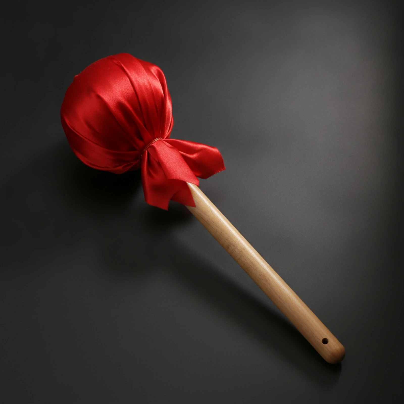 Gong Mallet with Red Silk Ribbon Ceremonial Padded Gong Mallet Soft Head Solid Wood for Percussionists, Grand-Opening Events
