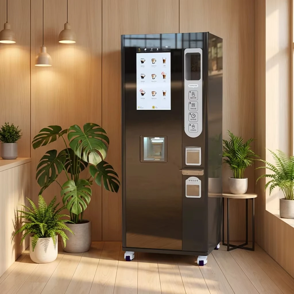 Commercial fully automatic fresh ground coffee vending machine 21.5-inch touch screen hot and cold dual drink coffee machine