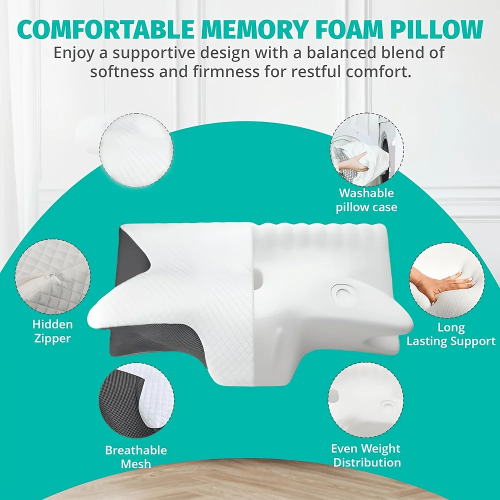 Side Sleeper Pillow - Adjustable Shoulder Pillow for Side Sleepers, Memory Foam Pillow Provides Support & Reduces Pressure
