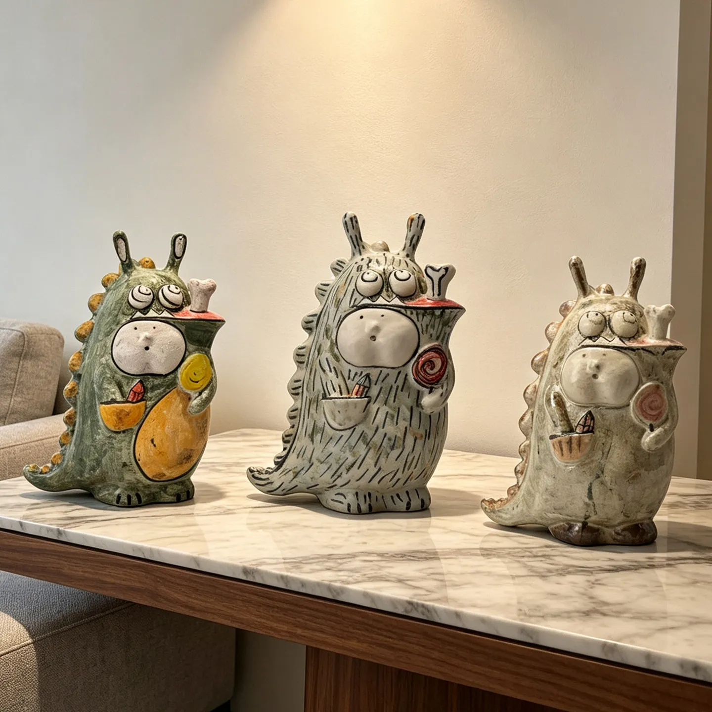 Hand painted ceramic cute fun little monster abstract ornament living room TV cabinet entrance decoration