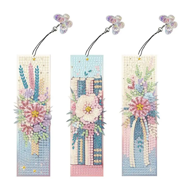3Pcs Special Shape Diamond Painting Bookmarks With Pendant DIY Diamond Art Bookmarks Kits Gift For Reader Crafts Lovers