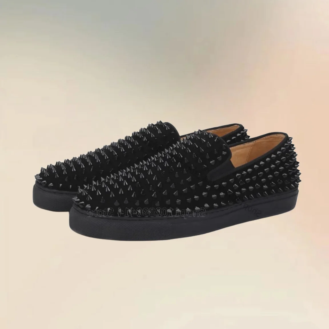 

Black Red Rivets Decor Velvet Men Sneakers Fashion Slip On Men Casual Shoes Luxury Handmade Party Banquet Office Men Dress Shoes