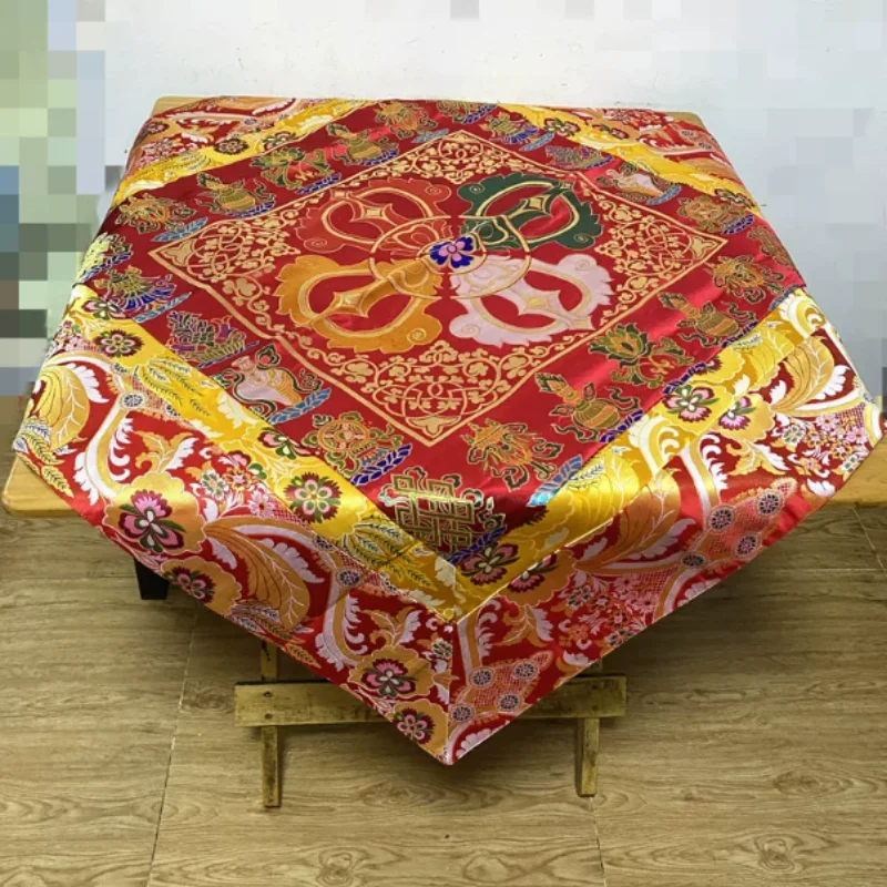 Tibetan Buddhist Altar Tablecloth - Eight Auspicious Symbols & Vajra Pestle Pattern, Temple Home Decor Buddhist Supplies