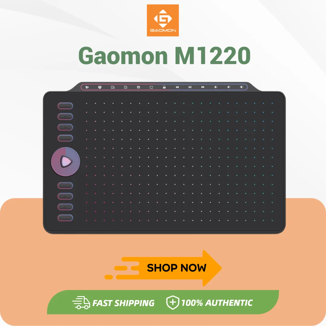GAOMON M1220 12 Inch Drawing Graphic Tablet 8192 Levels with 8 Express Keys & 13 Multimedia Keys Support Mac/Windows/Android OS