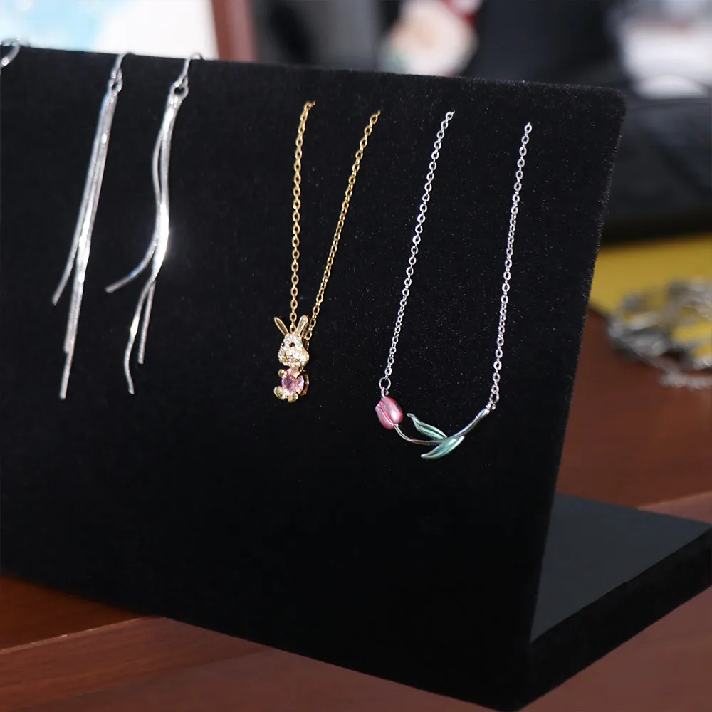 

Save Space Creative Necklace Display Stand Simple L-shaped Jewelry Show Rack Black Velvet Earring Display Board Jewelry Display