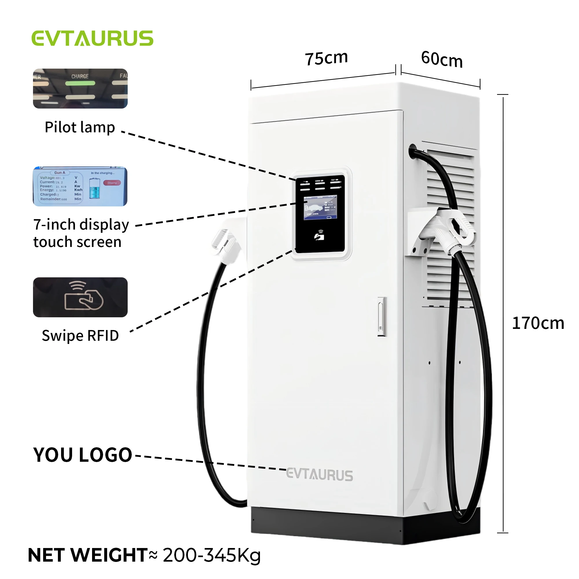 New IP54 Waterproof Floor Mounted Commercial DC Fast EV Charging Stations