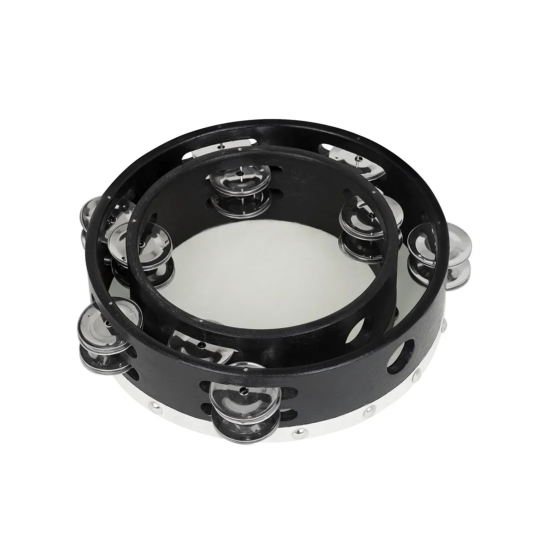 2 Pcs Orff Tambourine 6 Inch 8 Inch Hand-Ranked Bell Drum Double Row Sheepskin Hand-Shake Wooden Musical Education For Children