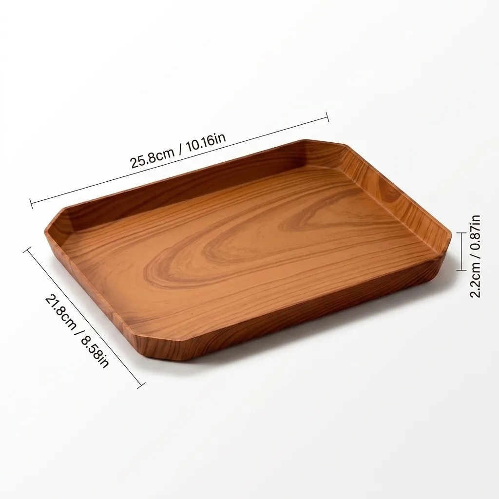 Stapelbare plastic dienblad met houtnerf, plastic dienblad voor eten en thee, verhoogde rand, decoratief dienblad voor ontbijt, keukenopbergorganizer