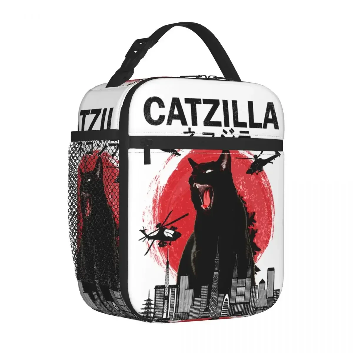 

Vintage Catzilla Japanese Sunset Cat Lover Thermal Insulated Lunch Bag School Portable Lunch Container Thermal Cooler Lunch Box