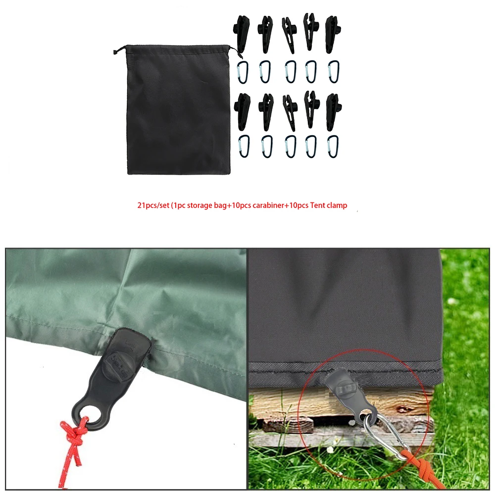 21Pcs/Set (1 Bag + 10 Tent Clips + 10 Carabiners) Outdoor Camping and Hiking Tent Clip Carabiner Set with Double Drawstring Storage Bag for Easy Storage, Outdoor Tent and Canopy Accessory Set