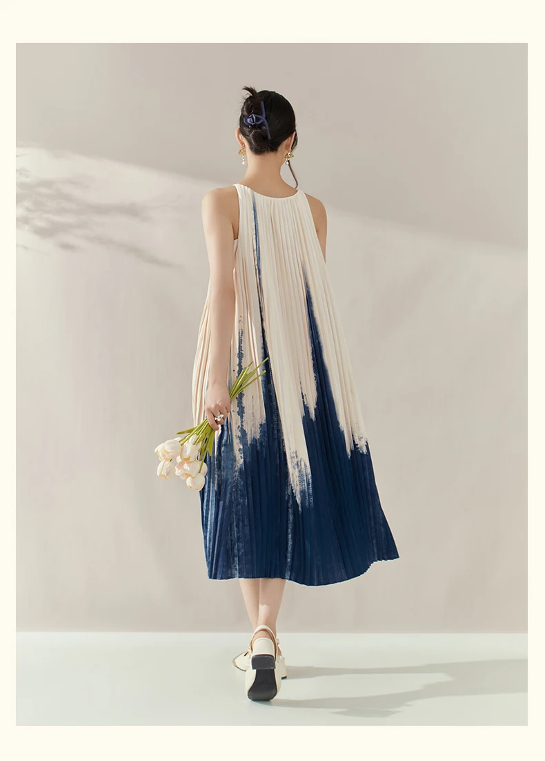 French Elegant Temperament Socialite Long Dress Sleeveless Off Shoulder Loose Waist A-line Pleated Summer Holiday Dresses Women
