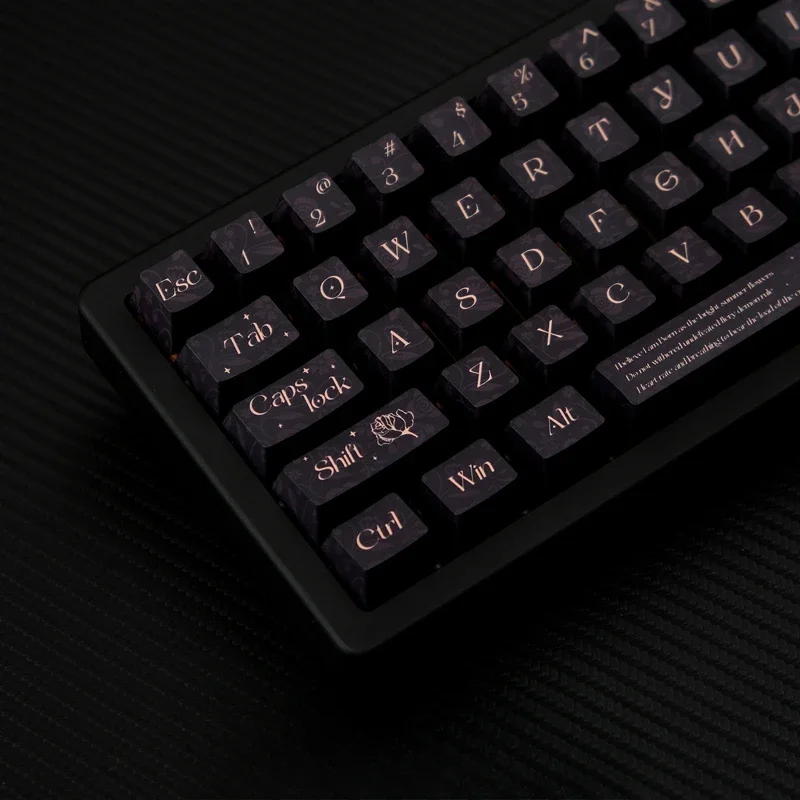 Black Rose Keycap Original Height PBT Full Five-Sided Sublimation Adaptation 61/87/104/980 Mechanical Keyboard