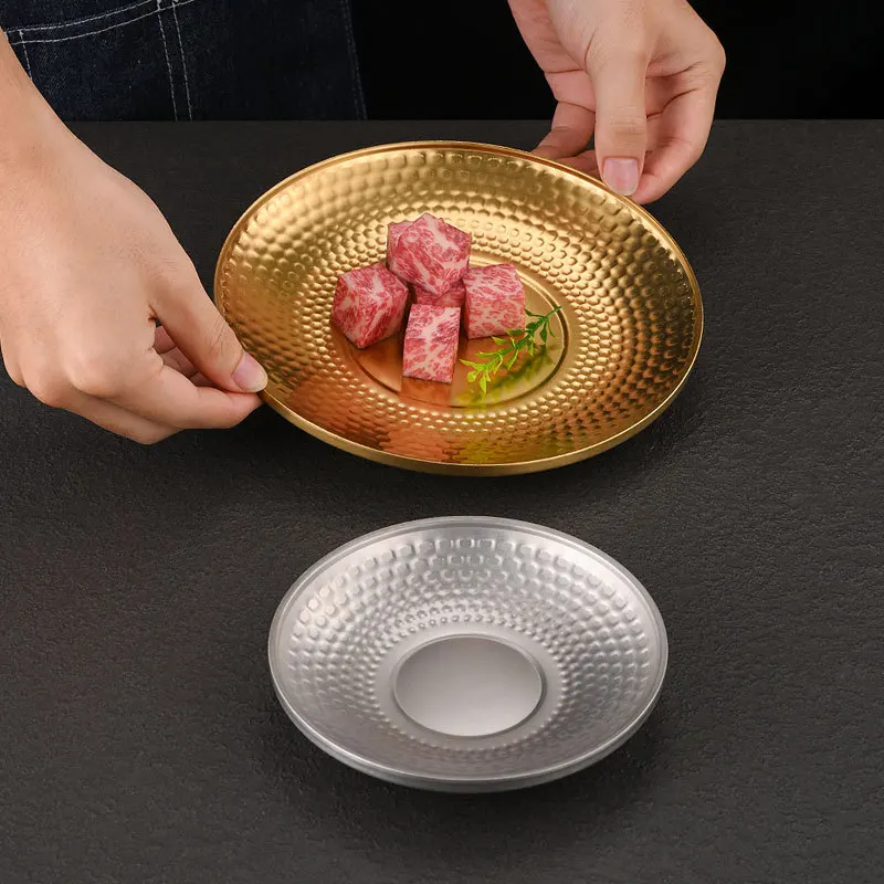 Hammer 304 stainless steel disc Commercial barbecue shop Golden shallow plate Snack dessert cake plate