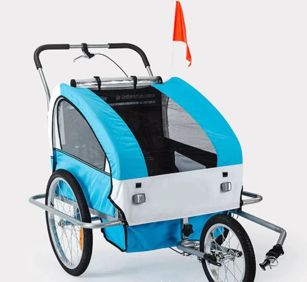 Carrinho de mão de assento duplo infantil, função dupla de reboque de bicicleta, uso externo, três rodas, reboque de viagem à prova d'água