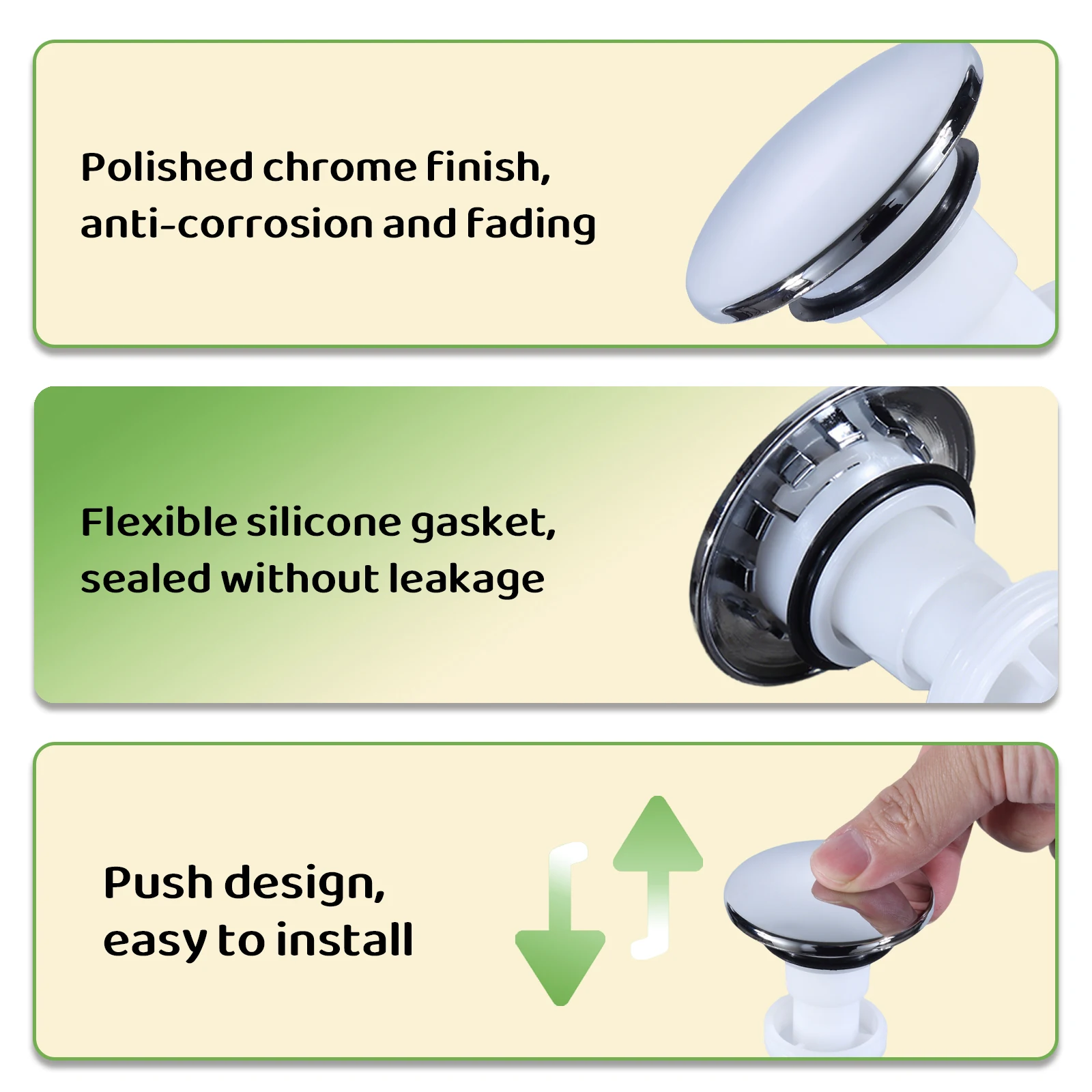 Universal Sink Leak Proof  Pop Up Drain Stopper Polished Chrome Finish For Bathroom Sink Replacement