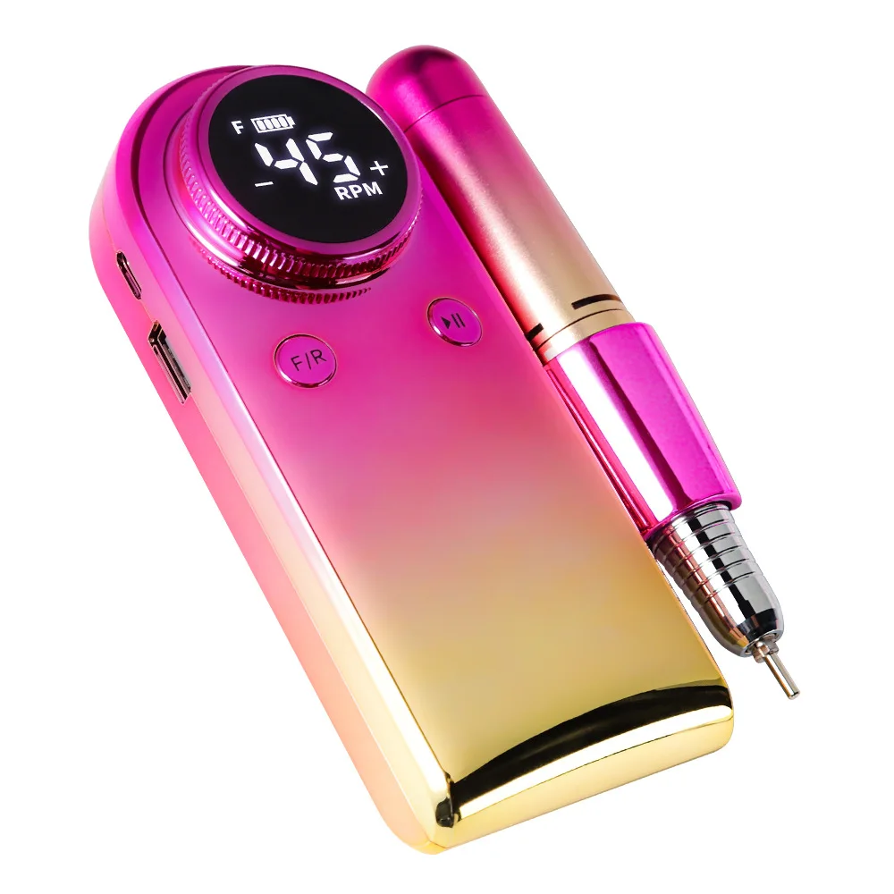 45000RPM Electric Nail Drill Portable Cordless Nail File Gel Nail Removal Pedicure Polisher with LCD Display