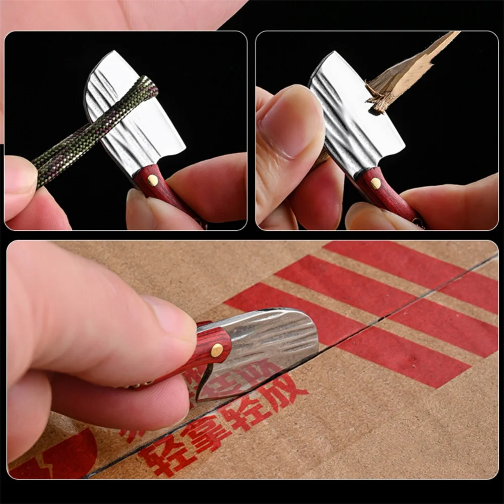 Portable Mini Keychain Kitchen Knives Pendant With Leather Case Wood Handle Stainless Steel Key Chains Outdoor Cutting Tools view 5