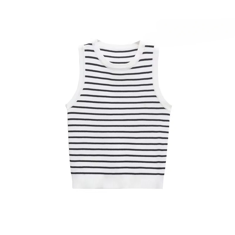 

Ladies Tops Sleeveless New Knitwear Holiday Tops Women's Fashion Vests Summer Cropped Tanks Cotton Striped Knit Vest