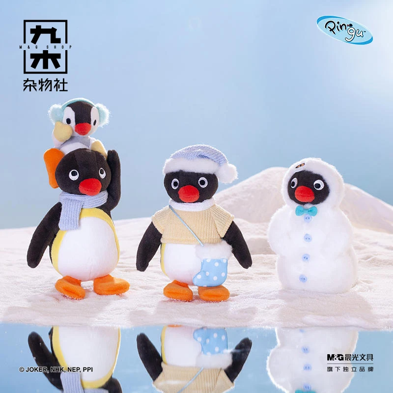 Pingu Winter Series Pingu\'s Winter Charm Anime Figure Snowman Sleepy Sister Going Out Shopping Doll Plush Toy Room Decoration