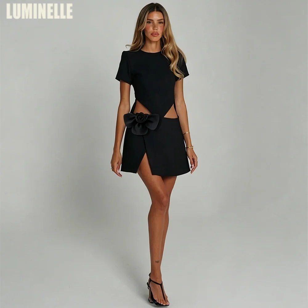 Black Mini Prom Dress Short New Sexy Slit Vestido De Fiesta Cap Sleeves With Flower Cut Out Birthday Dress Customized 2026