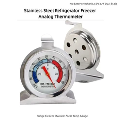 Stainless Steel Analog Fridge Freezer Thermometer Dual Scale ℃℉ Temp Gauge Hanging Stand Kitchen Cold Storage Meter