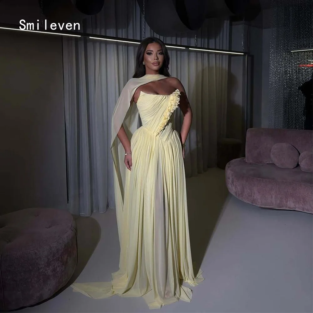 

Smileven Luxury 3D Yellow Straight Prom Dress Boat Neck Evening Gowns Fasional Sleeveless Occasion Dress Customized 2026