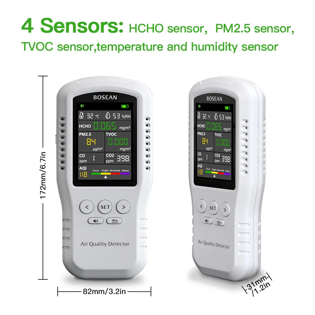 New Portable Co2 Detector Carbon Dioxide Temperature Wireless Humidity air Quality Benchtop Indoor