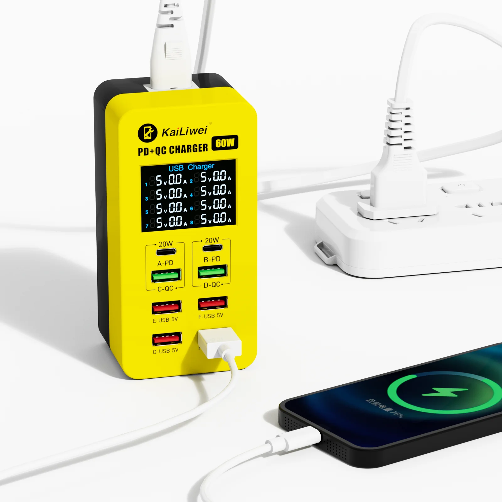 Kailiwei 60W wysokiej mocy 8 ładowarka sieciowa USB wtyczka szybkie ładowanie W domu wielu telefonów komórkowych KLW-A8T