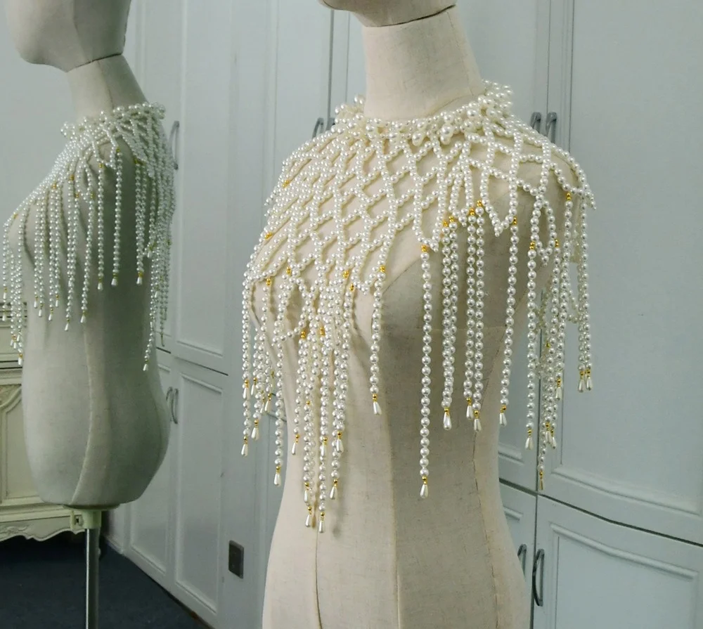 سلسلة الجسم المصنوعة يدويًا بالكامل موضة اللؤلؤ مثير شال الصدرية سلسلة موضة الصدر سلسلة حفلة عيد ميلاد الزفاف شال مجوهرات الجسم