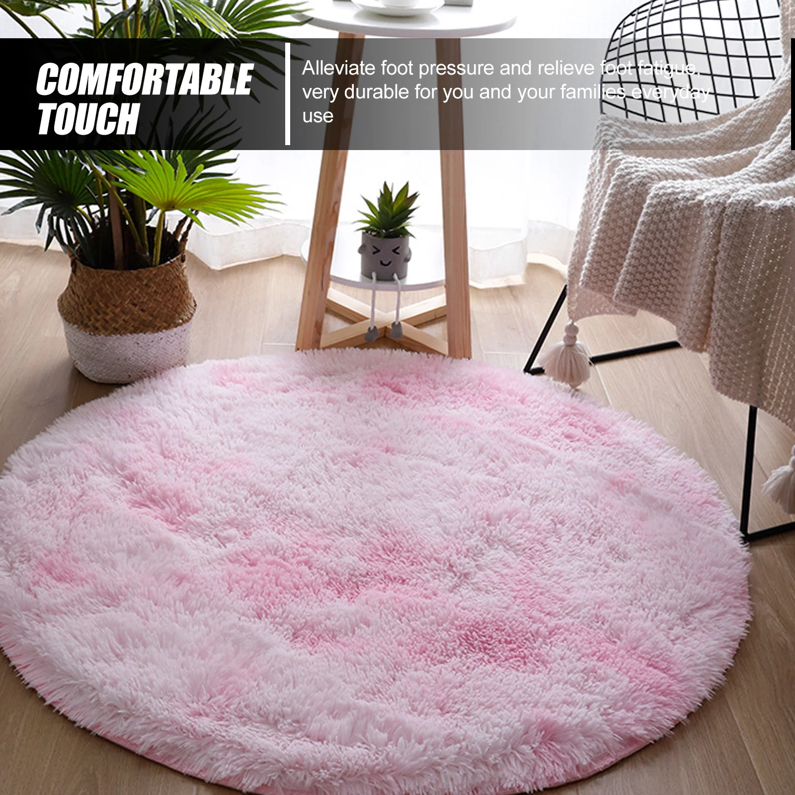 

1pc Stylish Round Decorative Rug Round Floor Mat Non-Slip Soft Cushion Decorative Floor Mat Home Hotel Use Carpet
