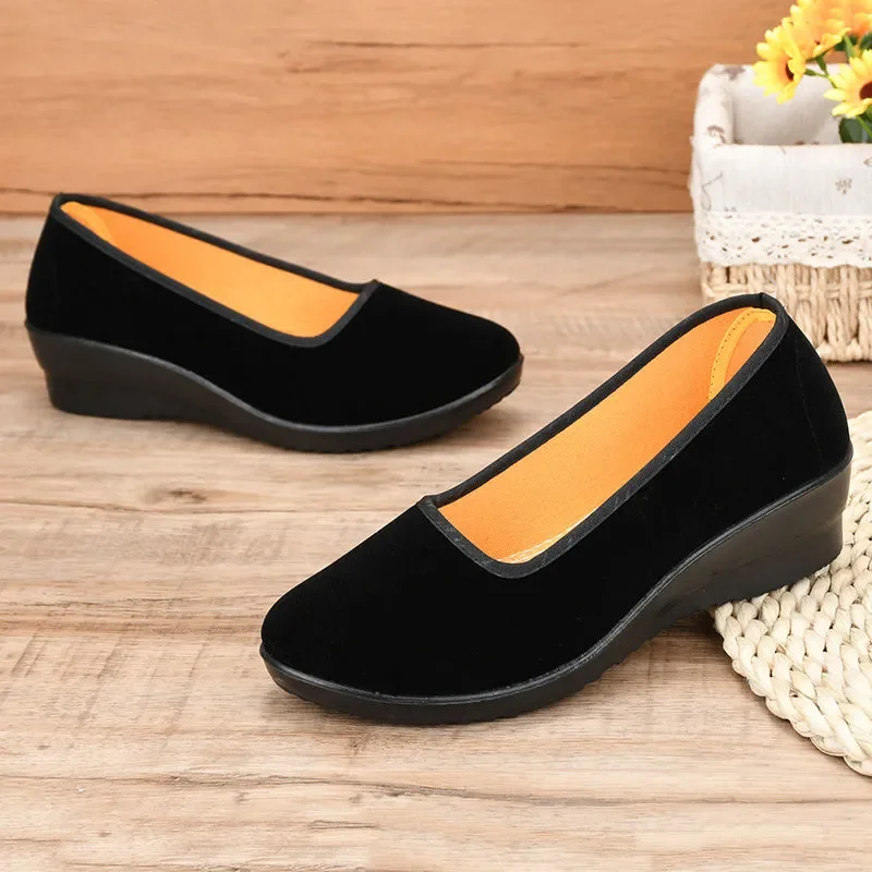 Lady Fashion Sweet Light Weight Black Flock High Quality Loafers Women Casual Comfort Hotel Work & Office Flat Shoes Zapatos A94