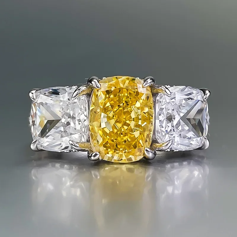 

New Yellow Diamond Ring Full Body S925 Ring Set for Women with 7 * 9 European and American Light Luxury gift Jewelry