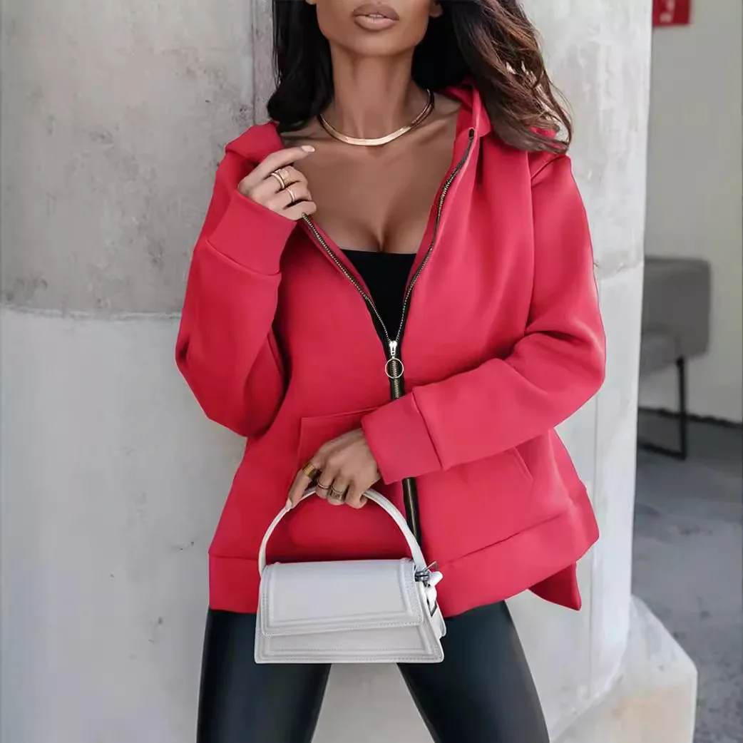 

Sudadera Mujer толстовка с капюшоном на молнии осень-зима универсальный однотонный карманный свободный кардиган с длинными рукавами толстовка куртка