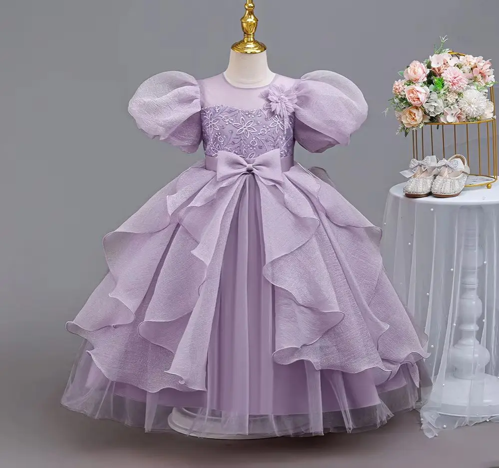 Girl Party Dresses Sequins Embroidery Girls Concert Dress Piano Puffy Child Princess Clothes 4-12 Years