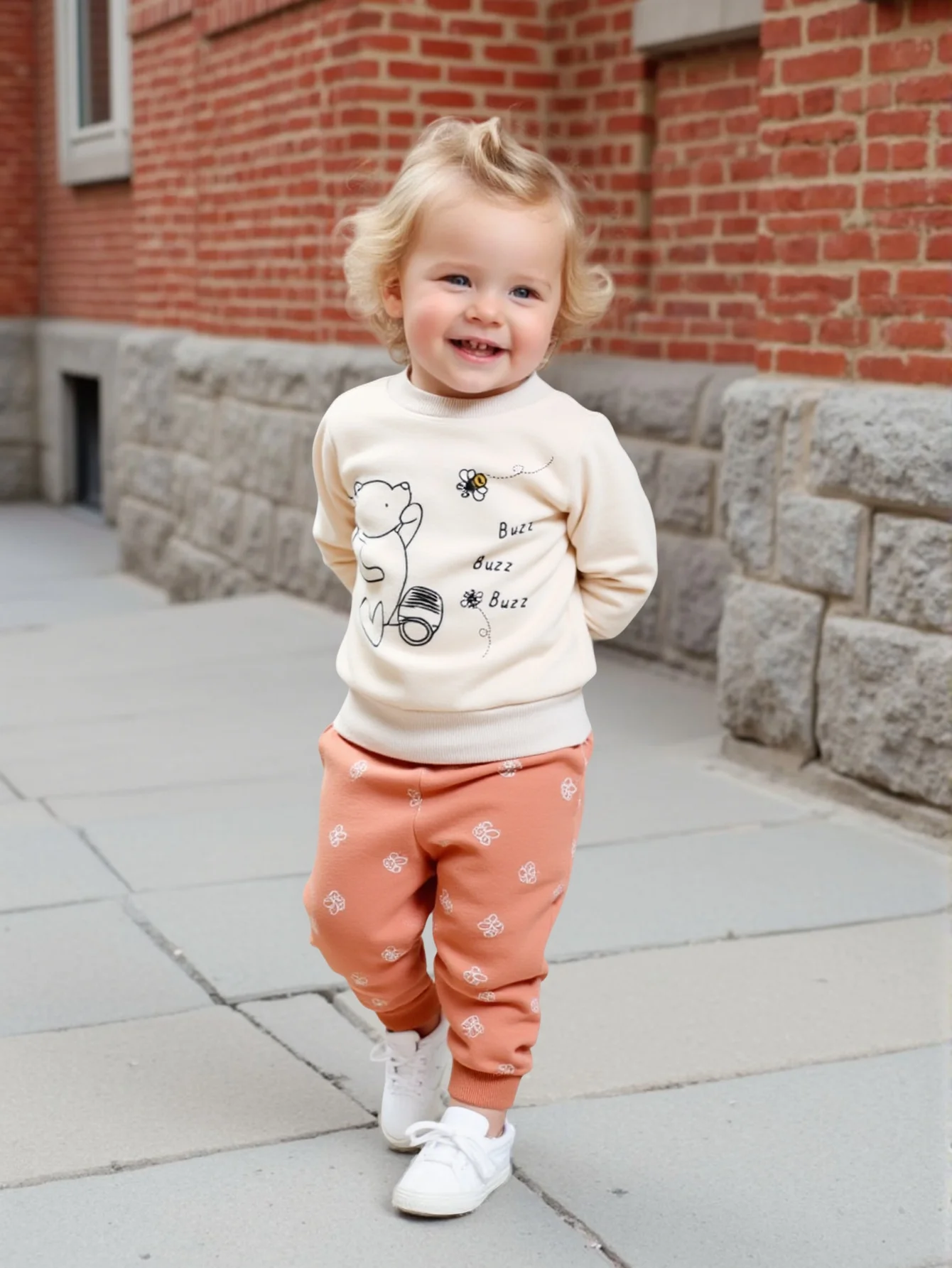 

2-piece baby girl animal print ribbed round neck long sleeved top and printed pants set for spring and autumn