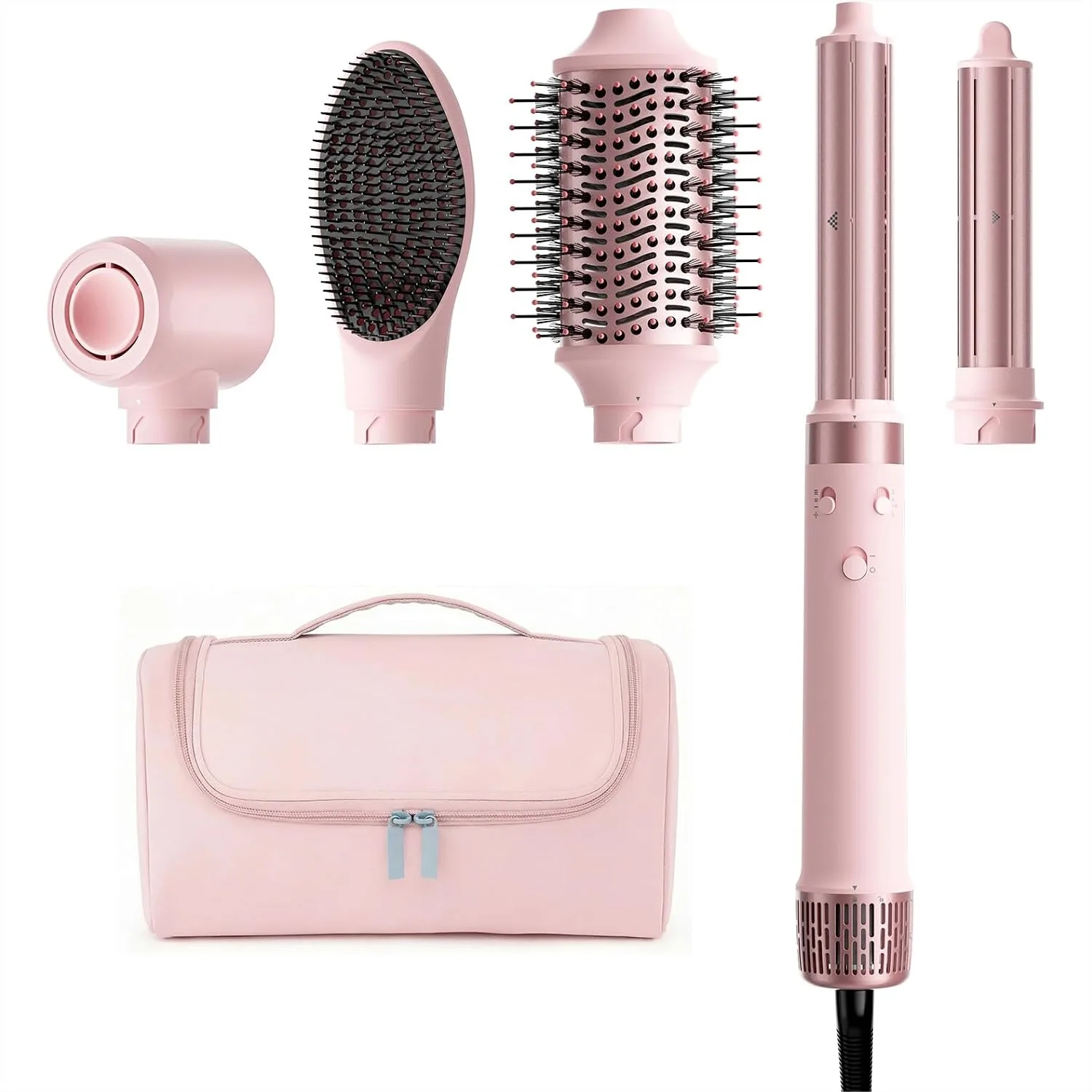 

Dual Voltage Hair Dryer Brush 5 in 1 Hot Air Styler with Auto Wrap Curlers for Fast Drying Straightening Volumizing Global