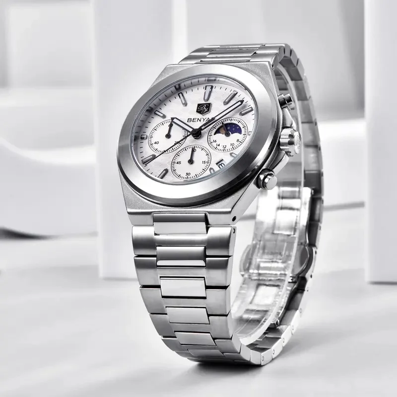 BENYAR Minimalist Men Quartz Watch Sport Moonphase Date Window Waterproof Stainless Gentleman Watch For Daily Commute 2026 New