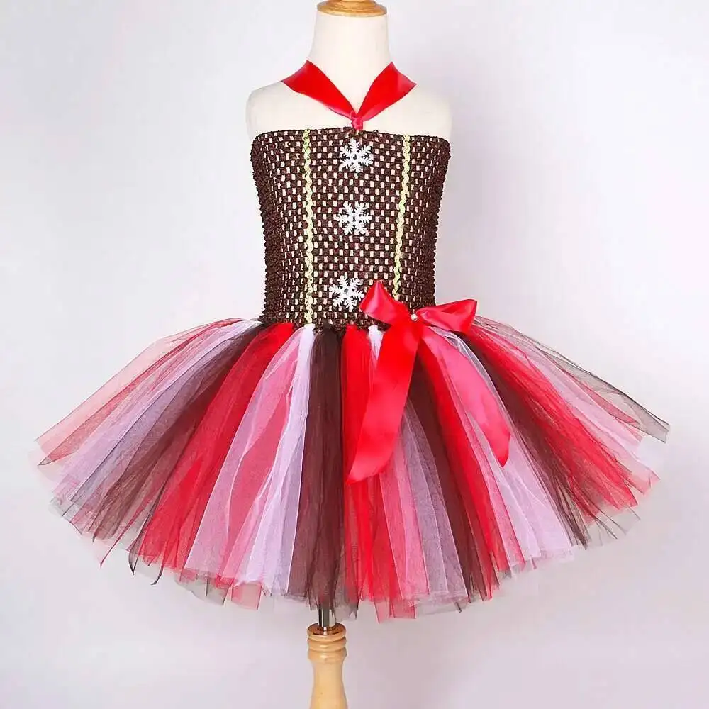 رجل الزنجبيل ازياء الفتيات عيد الميلاد يتوهم توتو فستان للأطفال الزنجبيل الخبز تمويه الزي الأطفال عيد الميلاد السنة الجديدة الملابس #5