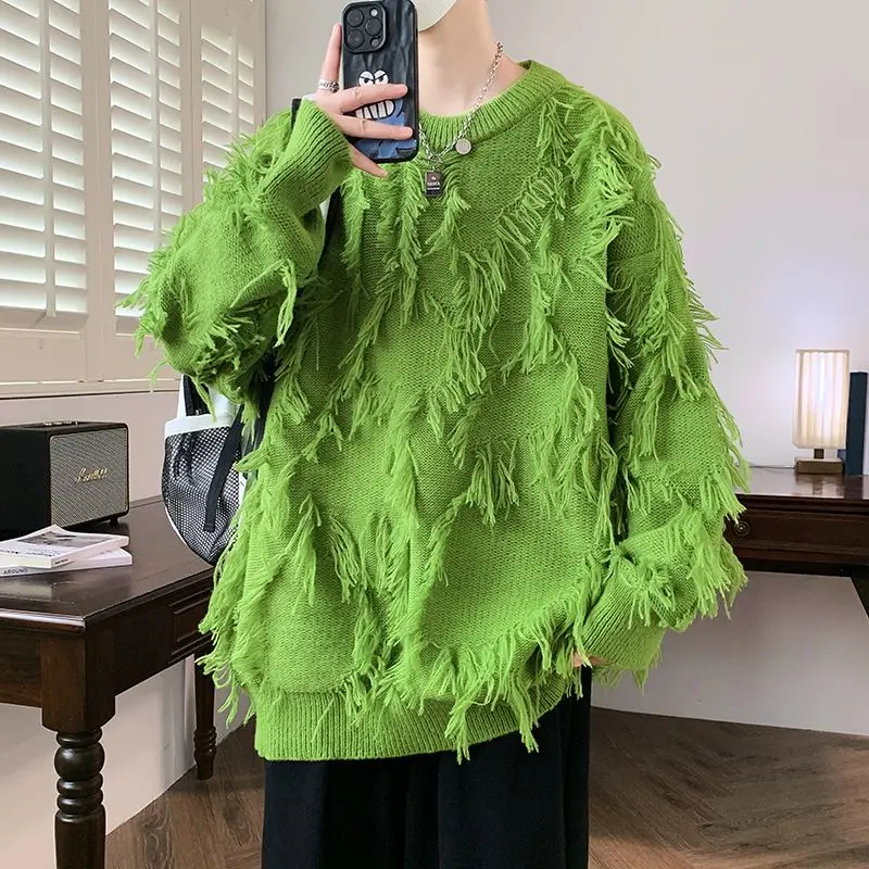 

Мужской осенне-зимний модный брендовый свитер с круглым вырезом, свободная куртка с рваной нитью